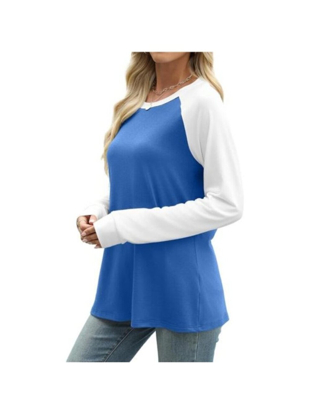 Long Sleeve Shirts for Women Color Block Raglan Tops Casual Crewneck - Picture 4 of 6